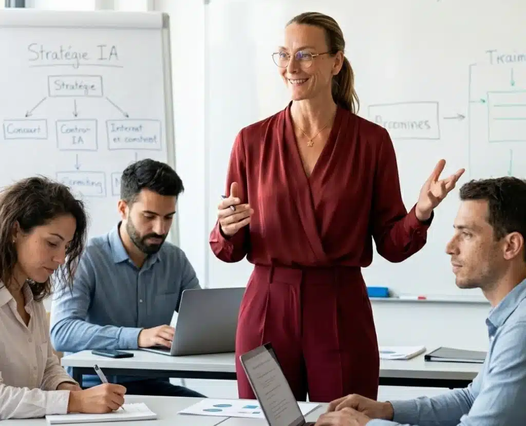 Formatrice expliquant les bases de l'IA pour l'emploi – formation présentielle Marne-la-Vallée