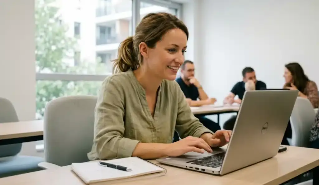 Femme en formation informatique débutant présentiel 77 – prise en main de l'ordinateur – La Formaterie